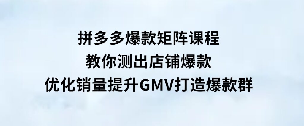 拼多多爆款矩阵课程：教你测出店铺爆款，优化销量，提升GMV，打造爆款群-十一网创