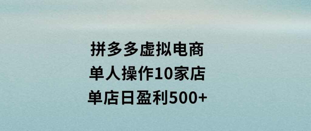 拼多多虚拟电商，单人操作10家店，单店日盈利500+-十一网创