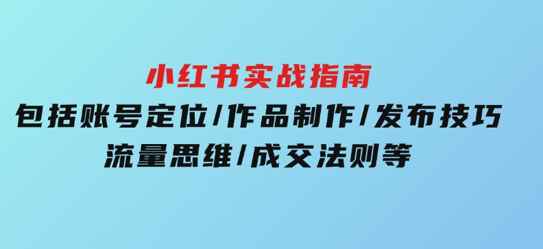 小红书实战指南，包括账号定位/作品制作/发布技巧/流量思维/成交法则等-十一网创