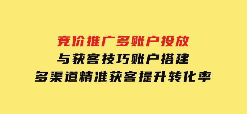 竞价推广多账户投放与获客技巧，账户搭建，多渠道精准获客，提升转化率-十一网创