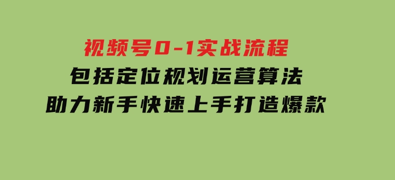 视频号0-1实战流程，包括定位规划、运营算法，助力新手快速上手，打造爆款-十一网创