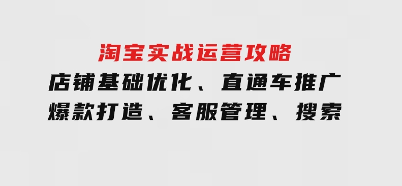 淘宝实战运营攻略：店铺基础优化、直通车推广、爆款打造、客服管理、搜索-十一网创