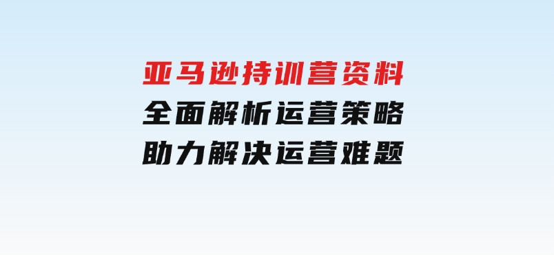 亚马逊持训营资料，全面解析运营策略，助力解决运营难题-十一网创