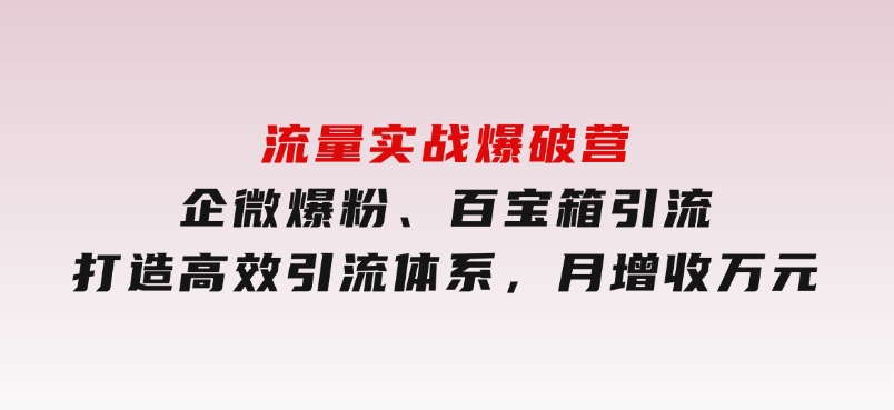 流量实战爆破营：企微爆粉、百宝箱引流，打造高效引流体系，月增收万元-十一网创