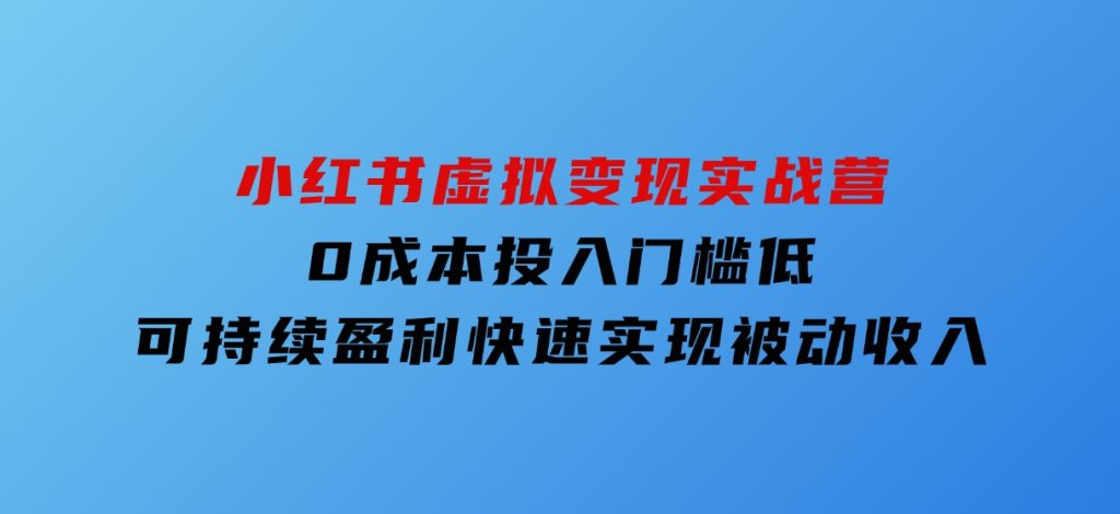 小红书虚拟变现实战营，0成本投入，门槛低，可持续盈利，快速实现被动收入-十一网创