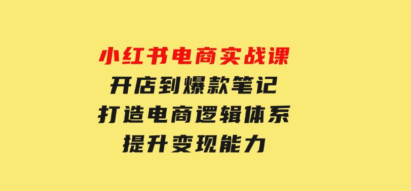 小红书电商实战课：开店到爆款笔记，打造电商逻辑体系，提升变现能力-十一网创