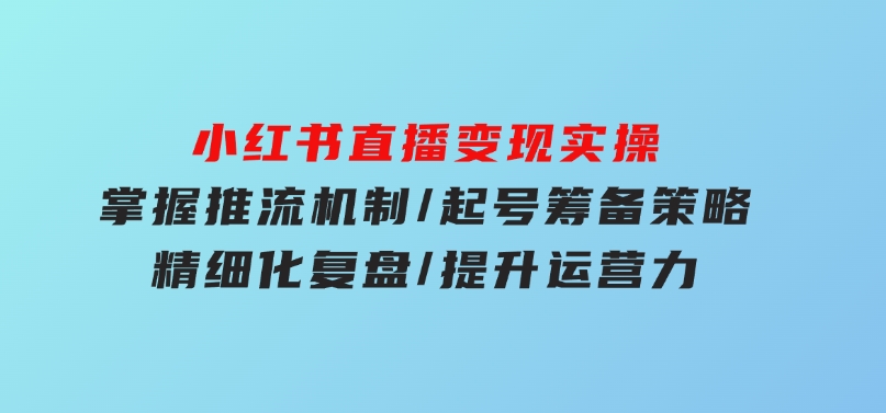 小红书直播变现实操：掌握推流机制/起号筹备策略/精细化复盘/提升运营力-十一网创