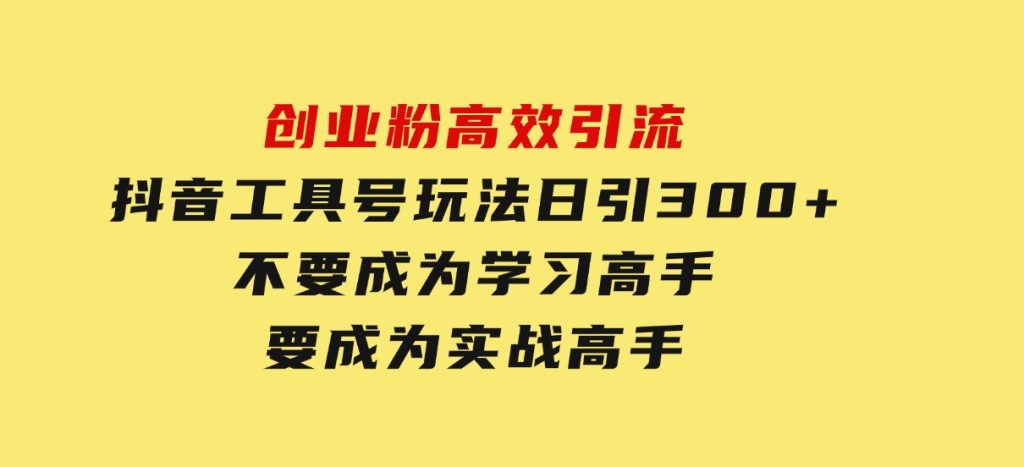 创业粉高效引流，抖音工具号玩法，日引300+，不要成为学习高手，要成为实战高手-十一网创