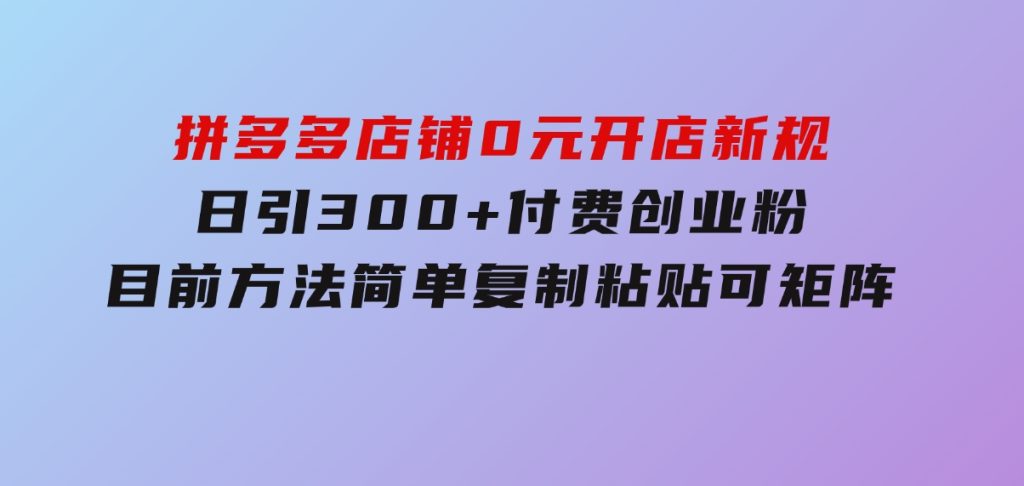 拼多多店铺0元开店新规，日引300+付费创业粉，目前方法简单复制粘贴可矩阵-十一网创