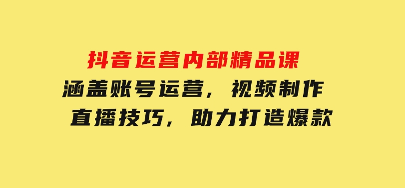 抖音运营内部精品课：涵盖账号运营,视频制作,直播技巧,助力打造爆款-十一网创