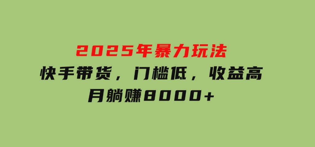 2025年暴力玩法，快手带货，门槛低，收益高，月躺赚8000+-十一网创
