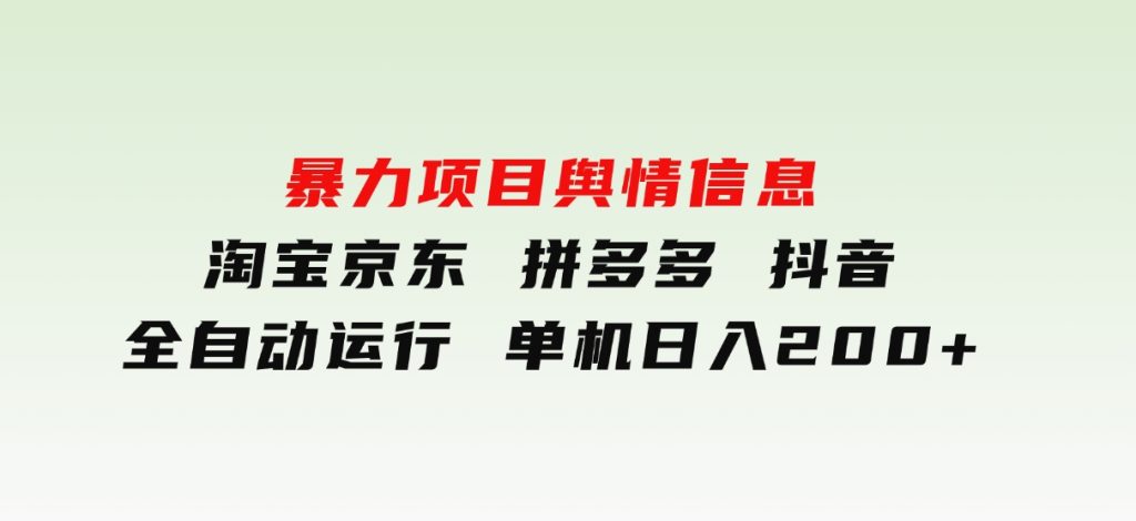 暴力项目舆情信息淘宝京东拼多多抖音全自动运行单机日入200+-十一网创