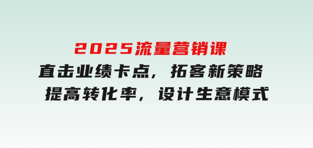 2025流量营销课：直击业绩卡点,拓客新策略,提高转化率,设计生意模式-十一网创