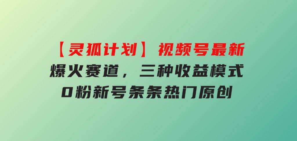 【灵狐计划】视频号最新爆火赛道，三种收益模式，0粉新号条条热门原创-十一网创