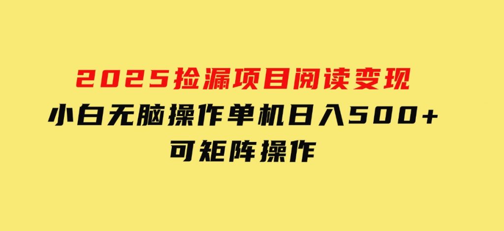 2025，捡漏项目，阅读变现，小白无脑操作，单机日入500+可矩阵操作-十一网创