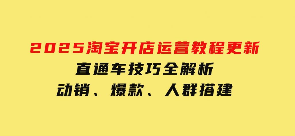 2025淘宝开店运营教程更新，直通车技巧全解析，动销、爆款、人群搭建-十一网创