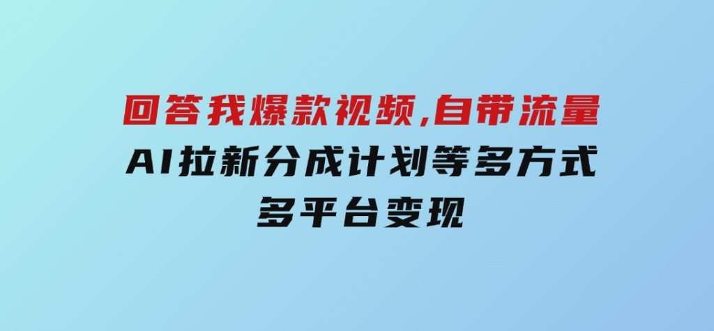 回答我爆款视频,自带流量，AI拉新，分成计划等多方式、多平台变现-十一网创