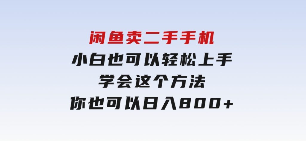 闲鱼卖二手手机，小白也可以轻松上手，学会这个方法，你也可以日入800+-十一网创