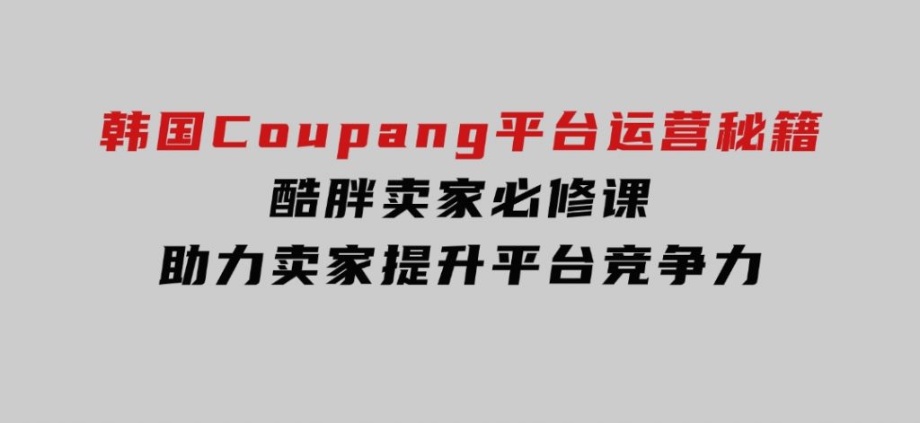 韩国Coupang平台运营秘籍，酷胖卖家必修课，助力卖家提升平台竞争力-十一网创
