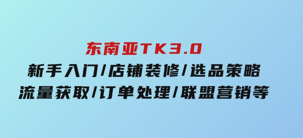 东南亚TK3.0：新手入门/店铺装修/选品策略/流量获取/订单处理/联盟营销等-十一网创