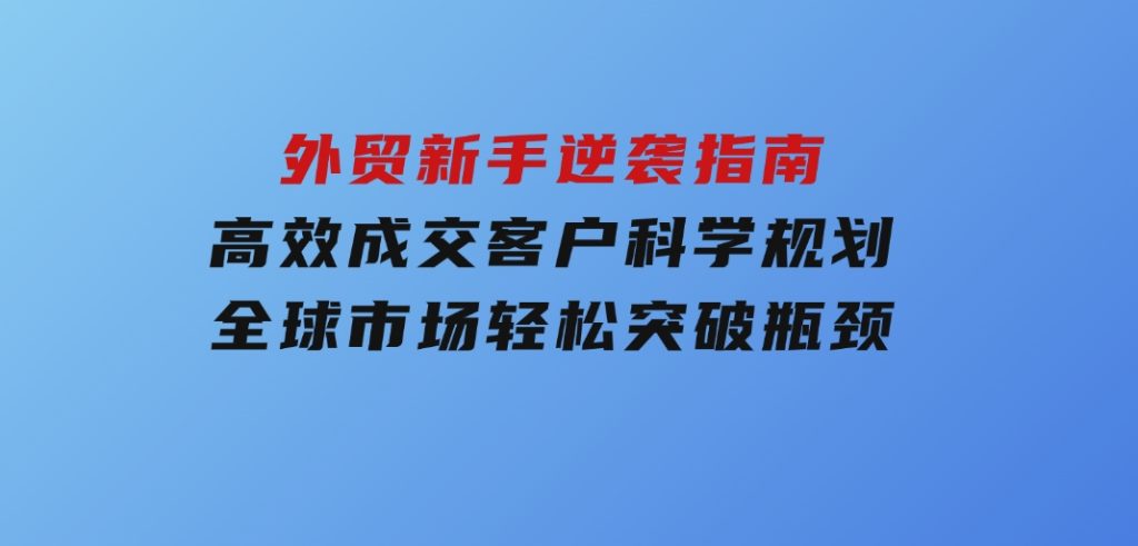 外贸新手逆袭指南：高效成交客户，科学规划全球市场，轻松突破瓶颈-十一网创