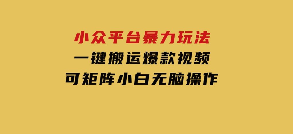 小众平台暴力玩法，一键搬运爆款视频，可矩阵小白无脑操作-十一网创