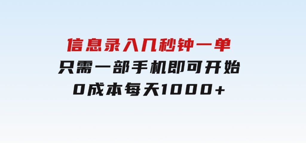 信息录入，几秒钟一单，只需一部手机即可开始，0成本，每天1000+-十一网创