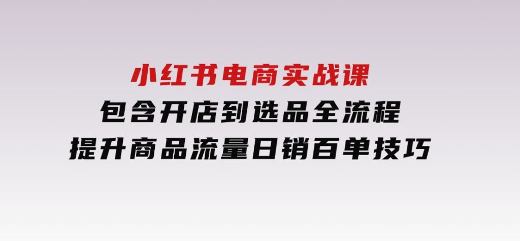 小红书电商实战课：包含开店到选品全流程，提升商品流量，日销百单技巧-十一网创