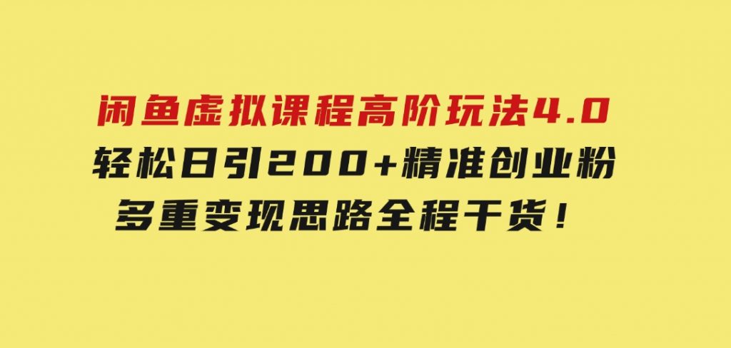 闲鱼虚拟课程高阶玩法4.0，轻松日引200+精准创业粉，多重变现思路全程干货！-十一网创