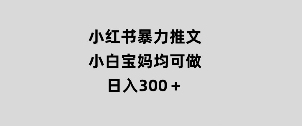 小红书暴力推文，小白宝妈均可做，日入300＋-十一网创