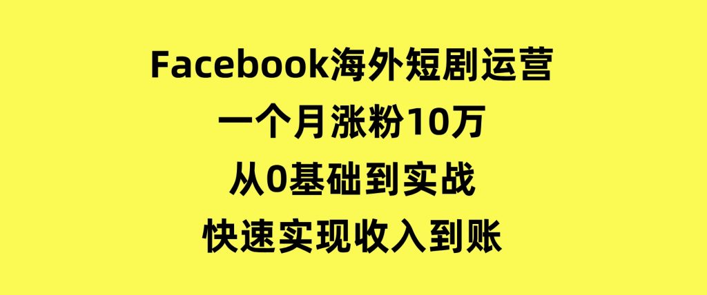 Facebook海外短剧运营：一个月涨粉10万，从0基础到实战，快速实现收入到账-十一网创