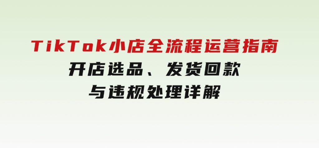 TikTok小店全流程运营指南，开店选品、发货回款与违规处理详解-十一网创