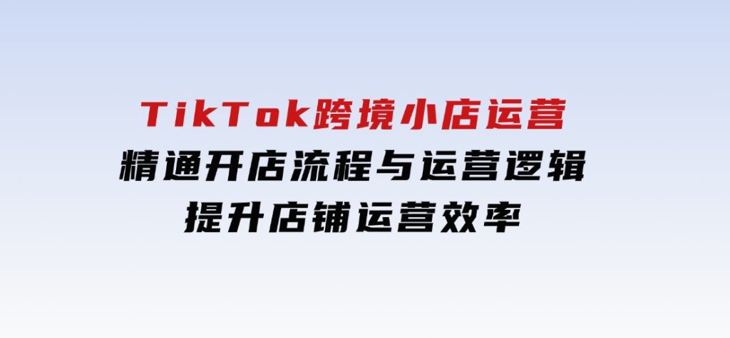 TikTok跨境小店运营，精通开店流程与运营逻辑，提升店铺运营效率-十一网创