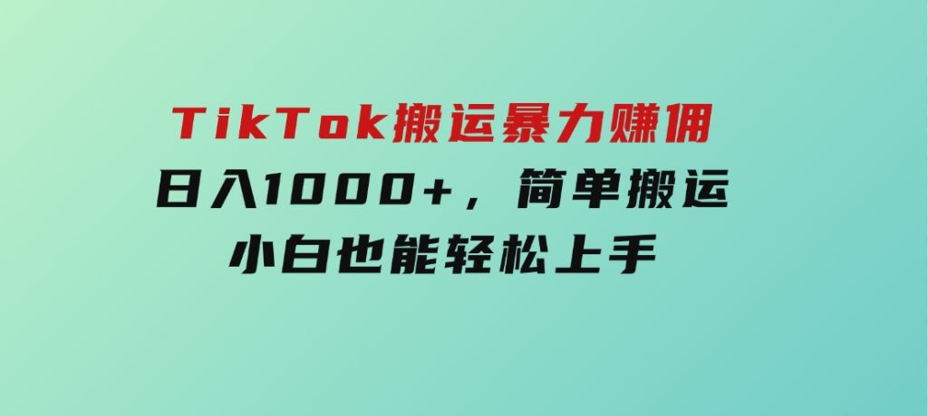 TikTok搬运暴力赚佣，日入1000+，简单搬运，小白也能轻松上手-十一网创