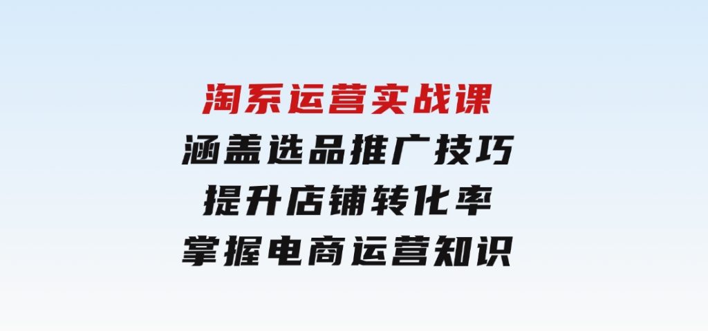 淘系运营实战课，涵盖选品推广技巧，提升店铺转化率，掌握电商运营知识-十一网创