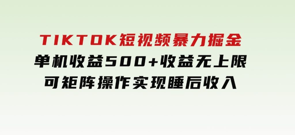 TIKTOK短视频暴力掘金单机收益500+收益无上限可矩阵操作实现睡后收入-十一网创