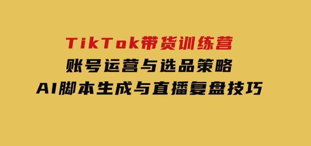 TikTok带货训练营，账号运营与选品策略，AI脚本生成与直播复盘技巧-十一网创