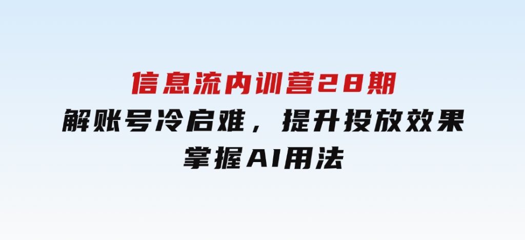 信息流内训营28期，解账号冷启难，提升投放效果，掌握AI用法-十一网创