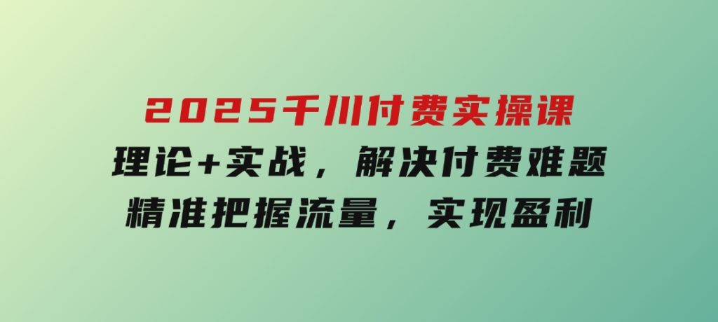 2025千川付费实操课，理论+实战，解决付费难题，精准把握流量，实现盈利-十一网创