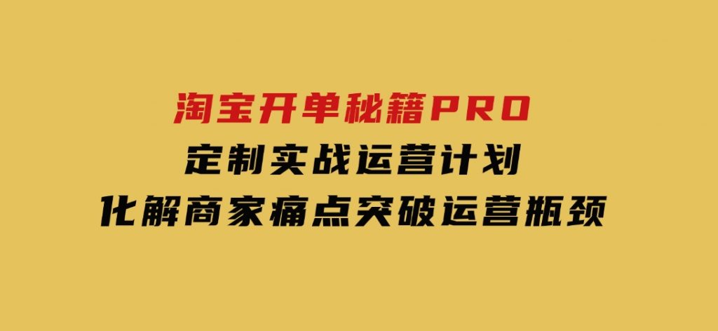 淘宝开单秘籍PRO，定制实战运营计划，化解商家痛点，突破运营瓶颈-十一网创