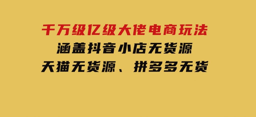 千万级亿级大佬电商玩法：涵盖抖音小店无货源、天猫无货源、拼多多无货-十一网创