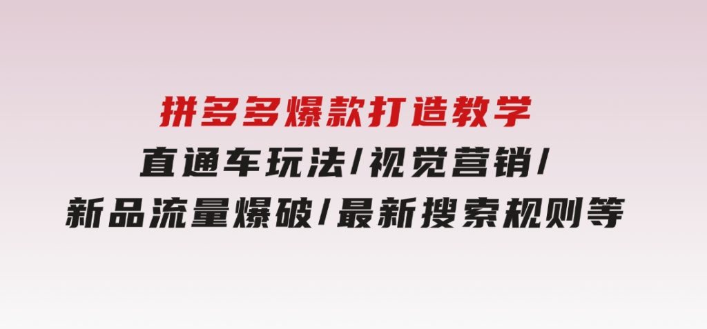 拼多多爆款打造教学：直通车玩法/视觉营销/新品流量爆破/最新搜索规则等-十一网创