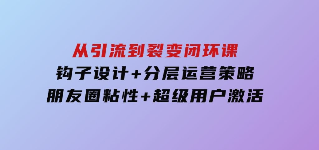 从引流到裂变闭环课：钩子设计+分层运营策略，朋友圈粘性+超级用户激活-十一网创
