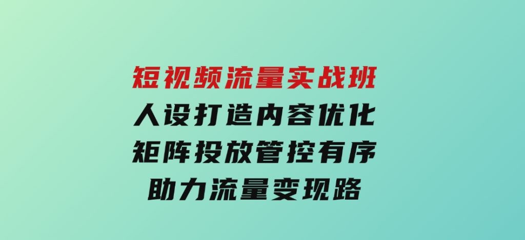 短视频流量实战班，人设打造内容优化，矩阵投放管控有序，助力流量变现路-十一网创