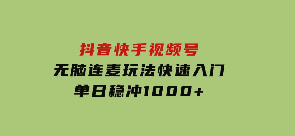 抖音，快手，视频号无脑连麦玩法！快速入门，单日稳冲1000+-十一网创