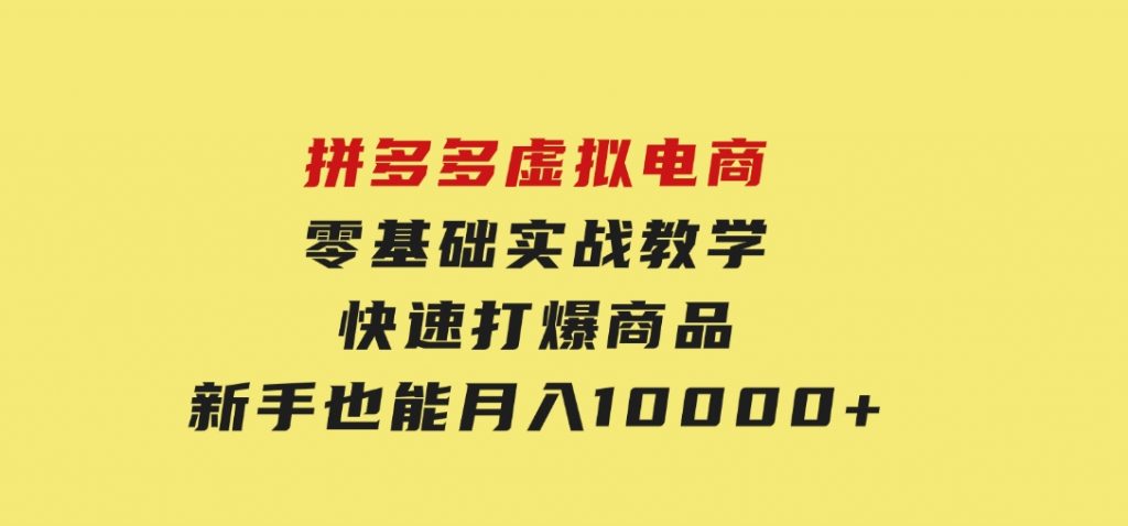 拼多多虚拟电商，零基础实战教学，快速打爆商品，新手也能月入10000+-十一网创