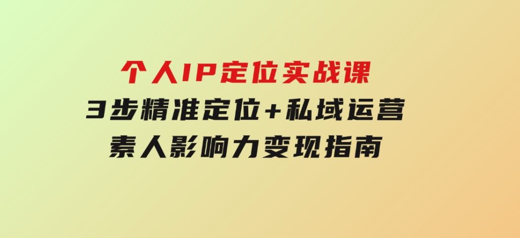 个人IP定位实战课-5期，3步精准定位+私域运营，素人影响力变现指南-十一网创