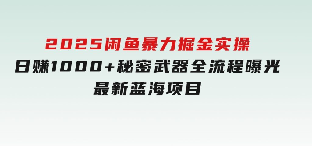2025闲鱼暴力掘金实操！日赚1000+秘密武器全流程曝光，最新蓝海项目信-十一网创