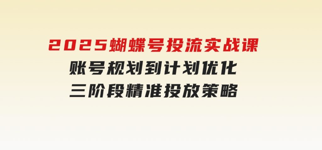 2025蝴蝶号投流实战课，账号规划到计划优化，三阶段精准投放策略-十一网创