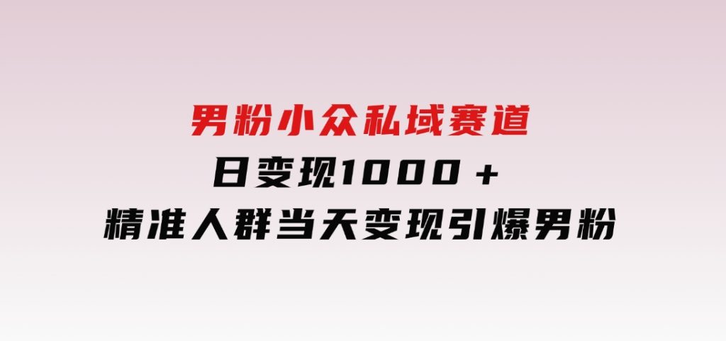 男粉小众私域赛道，日变现1000＋，精准人群，当天变现，引爆男粉-十一网创